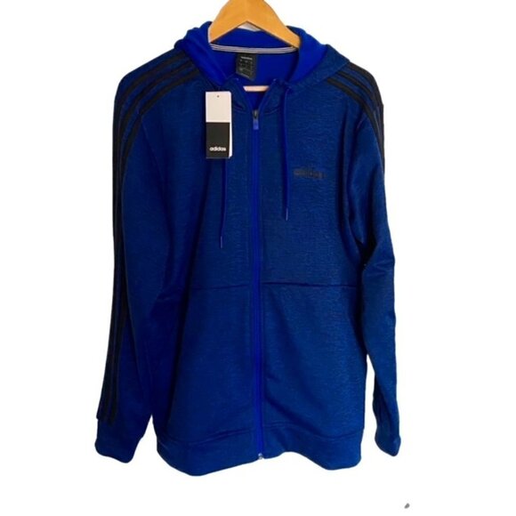 NWT Adidas Blue Tech Full Zip Fleece Hoodie Sweatshirt Medium - Picture 2 of 5